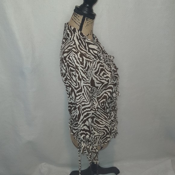 Lloyd Williams Women's Designer Ruffled Blouse Small Brown Button Closure - Picture 4 of 11